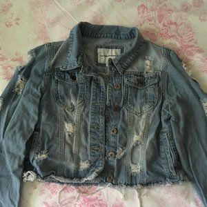 Cropped Distressed Jean Jacket